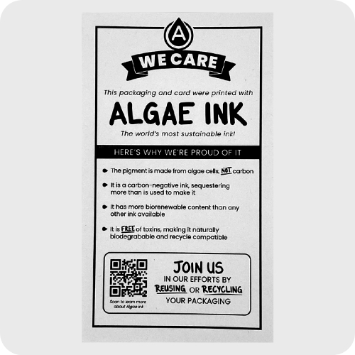 product recycling information cards in algae ink